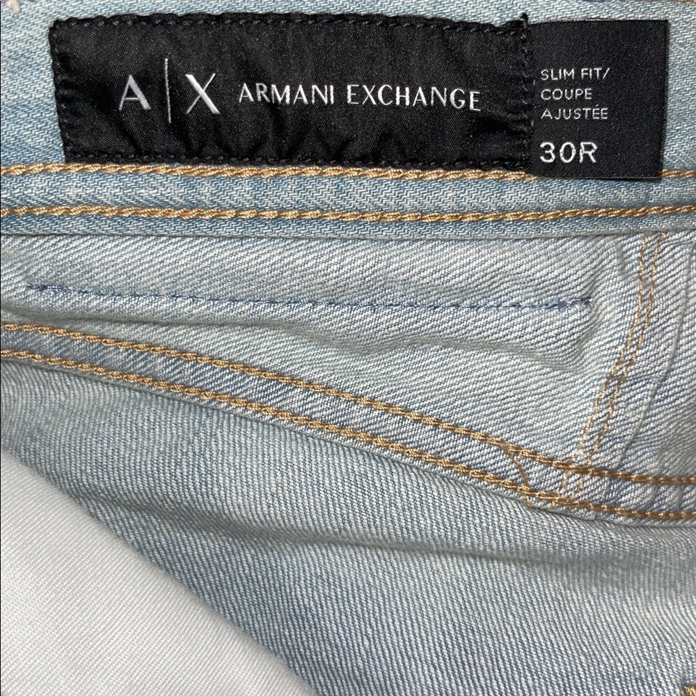Armani Exchange Light Blue Distressed Slim 5 pocket Jeans NWT 30 x 33 30R - Picture 9 of 13
